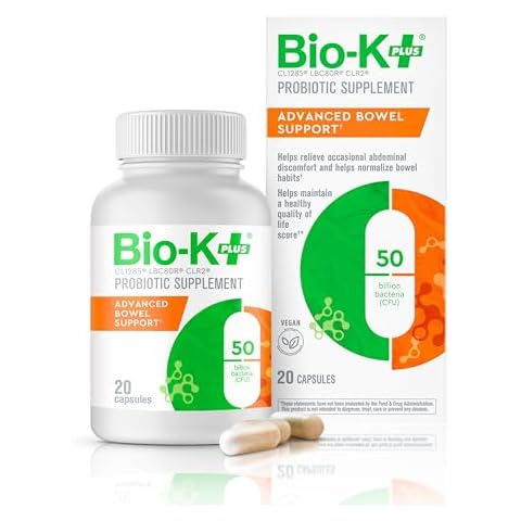 Bio K+ Advanced Bowel Support – Vegan Probiotic Supplement for Digestion Support, Relieves Occasional Discomfort, Helps Normalize Bowel Habits with 50 Billion CFU 3 Strains – 20 Capsules Cover