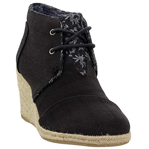 TOMS Womens Desert Wedges Boots Black Textured Linen...