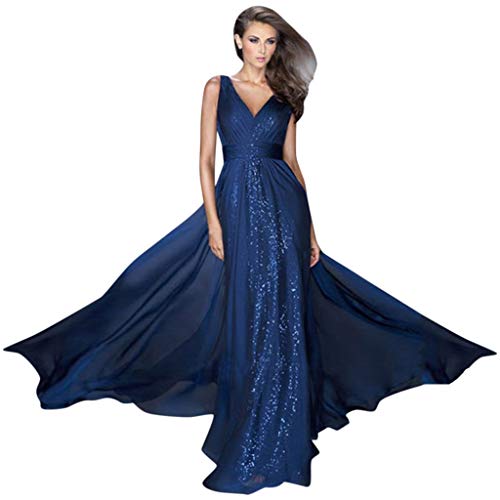 COOLLL Women Fashion Floral Lace Wedding Elegant Chiffon Evening Party Dress Ball Gown,Women's Vintage Elegant Floral Lace Sleeveless Evening Prom Ball Gown Long Maxi Wedding Bridesmaid Dress Blue