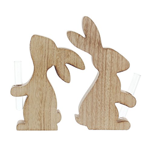 Série 2 Lapins avec Vase, Jolie déco de pâques, Petits Lapins en Bois avec Petit Vase en Verre, sans Fleurs