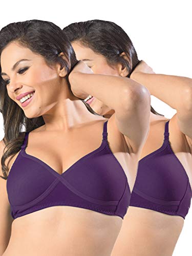 Image of SONARI Womens Non Padded Regular Cotton Bra | Wire-Free, Medium Coverage, Sewn-in Bump for Natural Lift, Polycotton Blend Fabric, Hook & Eye Closure, Adjustable Straps - Violet