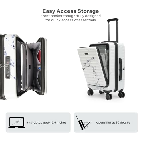 Image of THE ASSEMBLY Cabin Luggage 55 Cm Polycarbonate Hardsided Shell 4 Spinner Wheels Laptop Trolley Bag With Tsa Lock For Flight Travel (White)