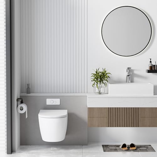 Inodoro suspendido de pared, inodoro moderno montado en pared con asiento de cierre suave, inodoro de taza redonda flotante blanco para baño, fácil de limpiar, diseño que ahorra espacio, tanque no incluido miniatura 1