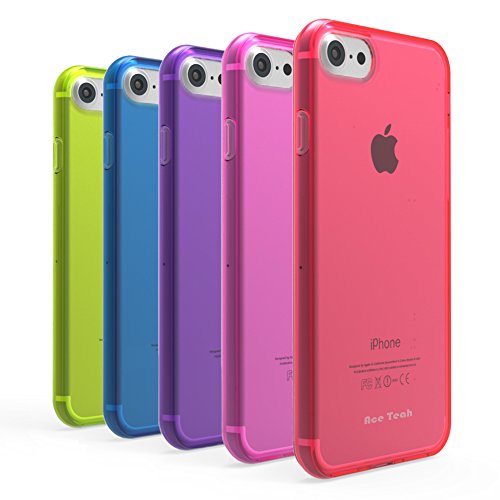 Ace Teah iPhone 7 Case, Apple iPhone 7 Cases 5 Pack Ultra Slim Soft Flexible TPU Transparent Skin Case Cover Protective Scratch-Proof Case for iPhone 7 4.7 Inch 2016 (Red, Yellow, Blue, Purple, Plum)