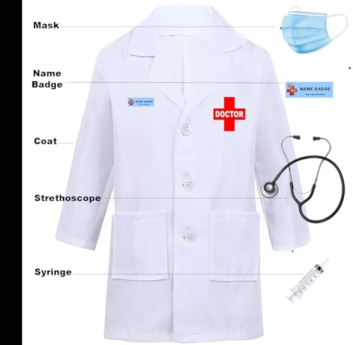 Image of FancyDressWale Doctor dress for Girls and Boys with Strethoscope, Mask, Syringe and Name badge