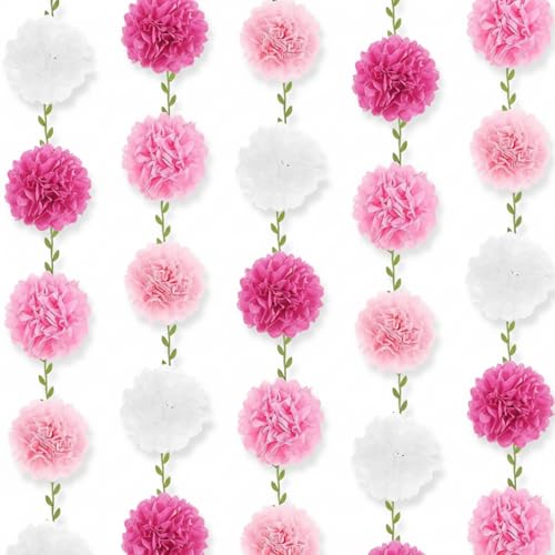 Guirlande de pompons en papier de soie rose suspendre pour fête