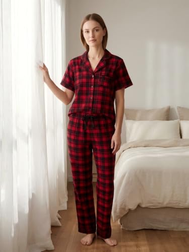Image of NAP BOUND 100% Cotton Women Pajama Sets Button Down Short Sleeve Sleepwear Soft Pjs 2 Piece Lounge Set with Pocket XS-XXL