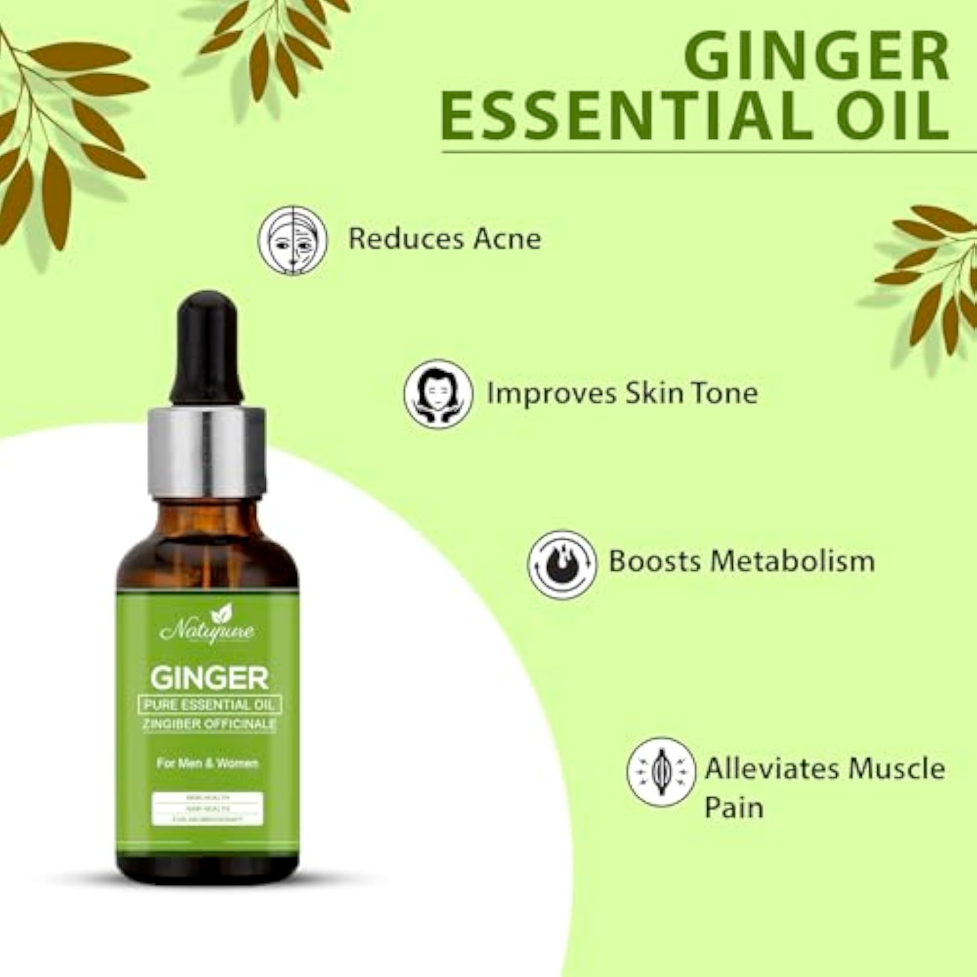 Natupure Ginger Essential Oil Combo Pack, 15ml Each