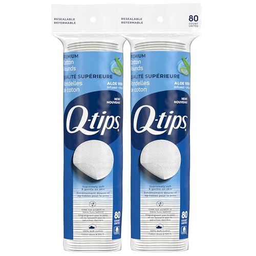 Q-tips Beauty Premium Cotton Rounds 80 Count 2-Pack – Hypoallergenic Makeup Remover Pads, Beauty & Personal Care Essentials