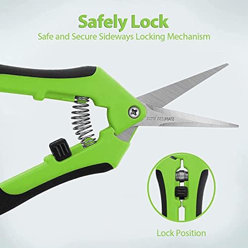 Jasni Professional Pruning Shears, Trimming Scissors - Straight Tip, Gardening Hand Pruner Pruning Shear Stainless Steel Blades with Spring-Loaded Comfort Grip Handles