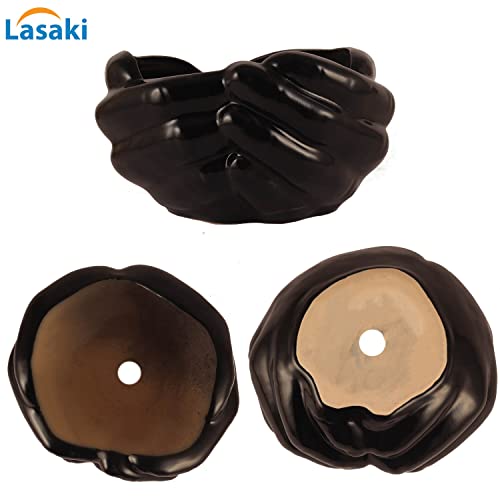 Image of Lasaki Hand Ceramic Pots for Indoor Plants, Planters, Flower Pot Living Room Home Decor Office Tabletop Desk Garden (Color: Black)(Plants not Included)