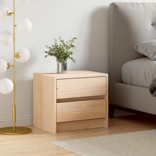 BARULUOAKLIFE Solid Pine Wood Bedside Cabinet with Two Drawers, Natural