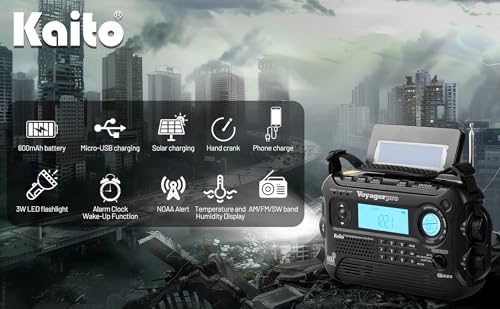 KA600 Black Solar/Crank AM/FM/SW NOAA Weather Radio, Bonus AC Adapter/Charger, 5-LED Reading lamp, 3-LED Flashlight, Thermometer & Humidity Meter (Kaito) - Thumbnail 3