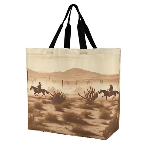 Women's Multi-Functional Shopping Bag，West Desert Cowboys Riding Printing Messenger Bag Shoulder Bag for Travel, Work, Shopping & Parties with Inner Pocket, Grocery Bag Lightweight & Water-Resistant