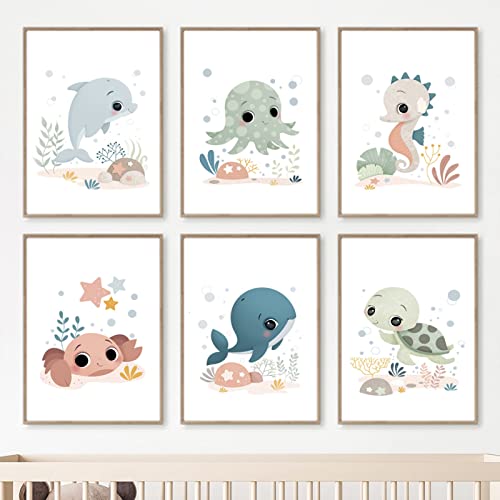 Art mural dauphin et baleine pour décoration enfant | Toile premium art pépinière 40x60cm