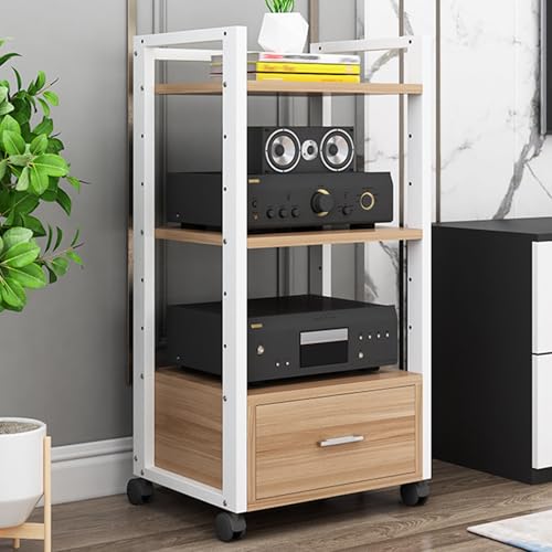 4-Poziomowa Szafka Na Sprzęt Audio Z Kółkami I Szufladami, Regulowana Szafka Na Sprzęt Multimedialny, Gramofon, Konsolę Do Gier, Odtwarzacz Dvd I Projektor, Metalowo-Drewniana