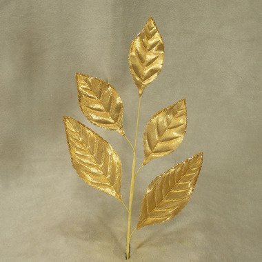 Factory Direct Craft Package of 6 Gold Silk Leaf Picks with Glittery Edges for Corsages, Displays and Crafts