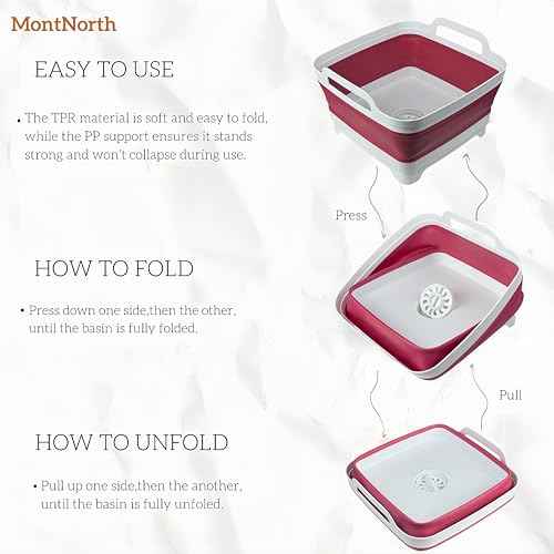Collapsible Wash Basin 9L, Foldable Dish Tub with Drain Plug, Portable Collapsible Dish Basin, Camping Sink for Washing Dishes, Laundry & Kitchen Use (Viva Magenta) - Image 3