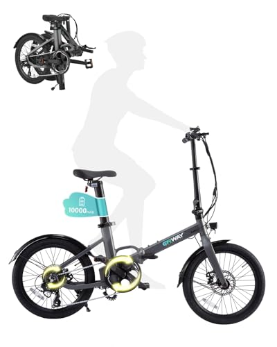 ERWAY 電動自動車 電動アシスト自転車 折りたたみ 20インチ A05 大容量10Ah バッテリー 最大100km長距離走行 公道走行可能 免許不要 シマノ製7段変速ギア 5段階アシストモード 350W サスペンション装備 eバイク 防水 通勤 (グレ