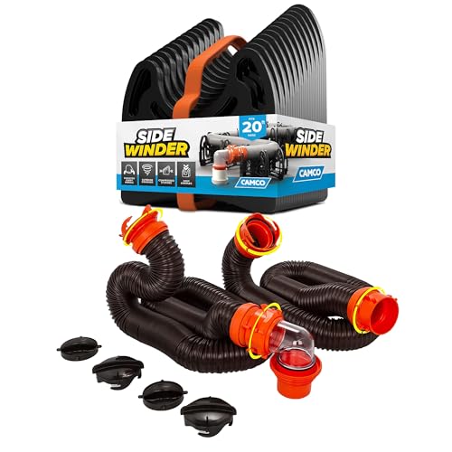 Camco Rhino RV Sewer Hose Kit - Includes RhinoFLEX 20-ft Sewer Hose & Sidewinder 20-ft Sewer Hose Support - Superior RV Tank Dumping (39799)