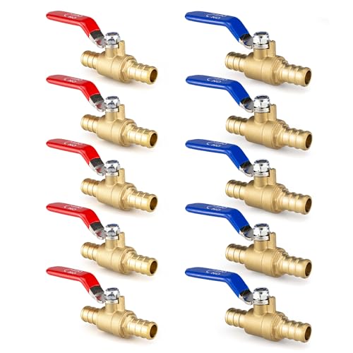 FlowField 1/2 Brass Ball Valve Crimp/Cinch Port for Pex Pipe Hot and Cold Water Home Plumbing Repair