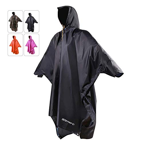 REDCAMP Waterproof Rain Poncho with Hood and Arms for Camping Hiking, 3 in 1 Multifunctional Lightweight Reusable Raincoat Poncho for Men Women Adults Dark Navy