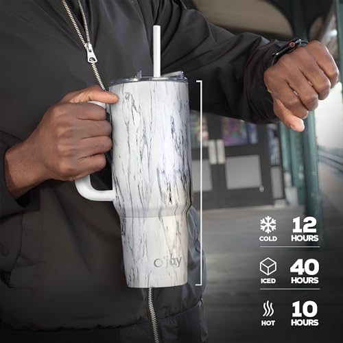 O'JAY Insulated 40oz Tumbler with Handle and Straw Lid - 100% Leak-Proof - Cupholder Friendly Travel Mug - Stainless Steel Insulated Tumbler with lid and straw - Gifts for Women Men Him Her.