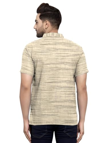 Image of Men's Regular Fit Self-Design Solid Mandarin Collar Half Sleeve Casual Line Pure Cotton Blend Fancy Shirt (Multi-Color)