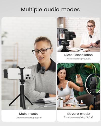 3-in-1 professional mini microphone for iphone android camera- 328ft range 20h battery wireless microphones noise canceling for recording live streaming youtube tiktok