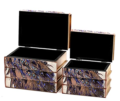 Bellaa Boho Decorative Bookends Holder Stoppers Heavy Duty Non Skid Bookshelf Shelves Dividers Hidden Secret Storage Box Peacock Birds Retro Vintage Old Antique Office Library Bohemian Home Decor #TOP2