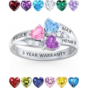 Mothers Rings with 3 Birthstones 3 Names Engraved, Sterling Silver or 10K 14K White Gold, Customized Personalized Ring for Women, Sizes 5-12