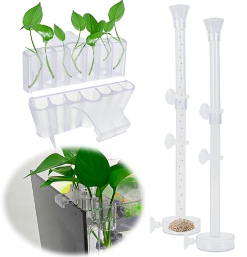 Image of 2PC 7 Holes Upgraded Aquarium Plant Holder, Aquatic Plants Cup for Tank, Fish Tank Plant Holder with Long Hook, Aquarium Feeder for Aquascape Decorations on Top of Tank (2Sets)