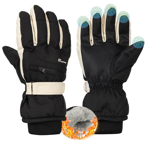 Bawnhaw Black Warm Waterproof Winter Ski-Gloves for Men Women, Windproof