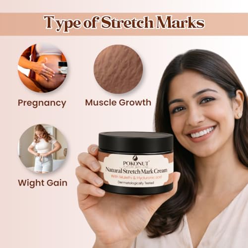 Image of POKONUT Flawless Skin Combo-Pokonut Dark Patch Removal Cream With Turmeric & Niacinamide, 50G Pokonut Natural Stretch Mark Cream With Mulethi & Hyaluronic Acid, Dermatologically Tested (50 gm, Combo - Pack of 2)