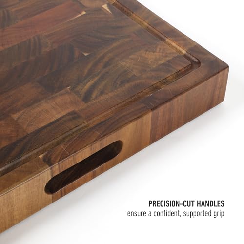 Image of Calphalon Edge Guard Cutting Board, 20 x 15-Inch End-Grain Acacia Wood Cutting Board, Extra-Large Wooden Chopping Block for Heavy-Duty Kitchen Use