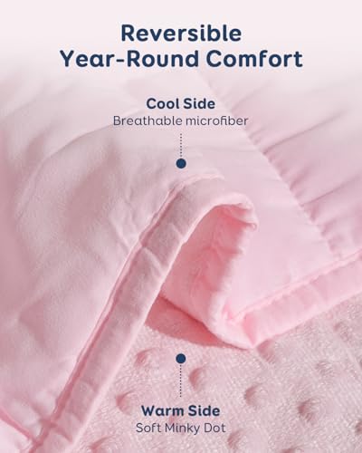Kivik Weighted Blanket 15 lbs for Adults, Minky Dot Heavy Blankets, Microfiber Reversible Weighted Throw Blankets for All Seasons, Machine Washable, 60"x80" Queen Size, Pink
