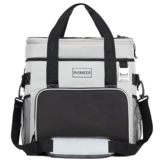 INSMEER Bolsa Térmica,Bolsa Cooler Dobrável Com Abridor De Bottel 100% À Prova De Vazamento, Cooler Isolada Para Acampamento Para Piquenique Na Praia, 40 Latas Grande, Cinza