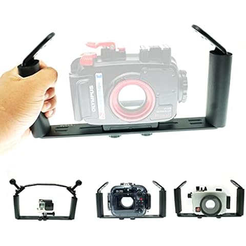 Underwater Handle Rest Mount Aluminium Alloy Dual Hand Video Light Stabiliser Tray for Camera Diving Housing, Any Other Camera with 1/4 Inch Screw Hole Cover