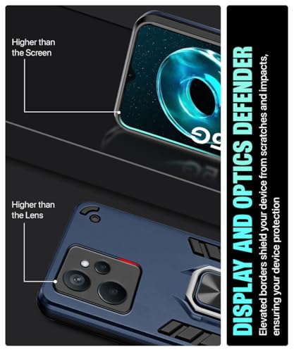 Image of WOW IMAGINE Shock Proof Back Case Mobile Cover for Realme 9i 5G | Realme 9i 5G | Back Cover Case (Tough Armor | Hybrid PC + TPU | Ring Holder & in-Built Kickstand | Blue)