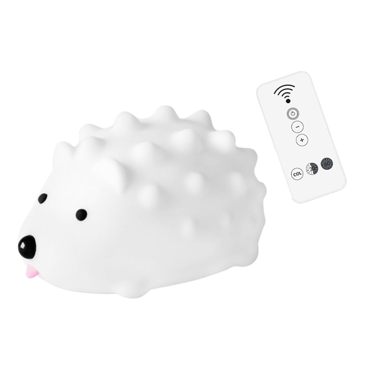 Lámpara de Noche Erizo de Silicona Color Claro USB Recargable | Cable USB y Mando, Tacto Suave, Portátil para Escritorio y Decoración de Ocasión