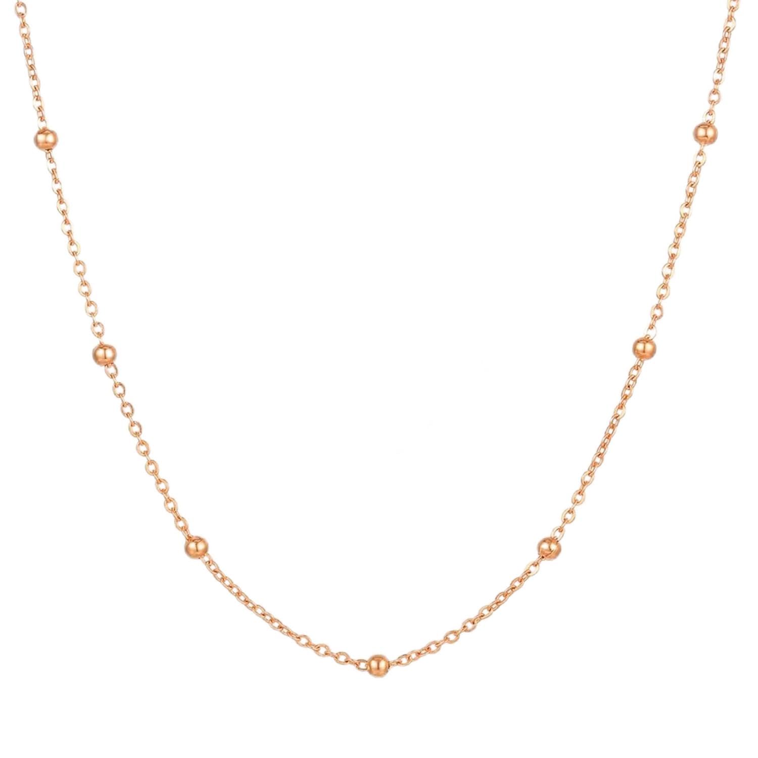 vama Simple Rosegold Plated Beads Necklace Chain Ball Beaded Link Combo Neck Chains For Women & Girls - 1mm - (18 Inches)-picture-7