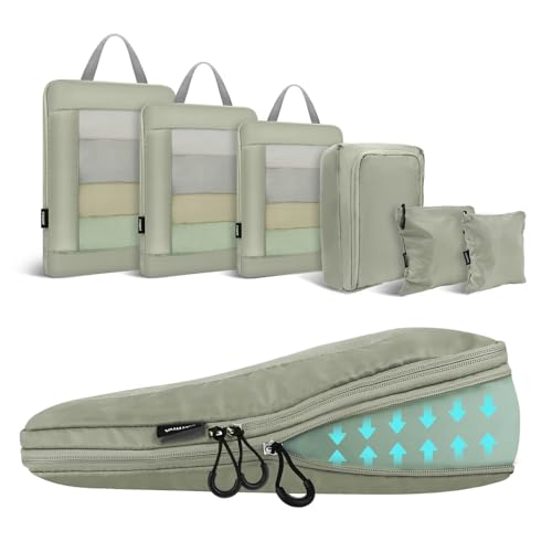 Carttiya Organizador Maleta Viaje Compresión, Impermeable Expandibles Ultraligero Packing Cubes, Organizador Mochila Viaje, Compression Bolsas Organizadoras Maleta Equipaje (6 Piezas, Gris Claro)