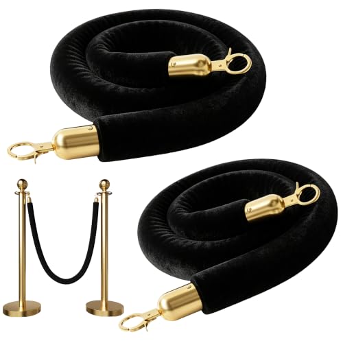 Image of 2PCS Black Velvet Stanchion Ropes 5 Ft Crowd Control Ropes Barrier with Gold Hooks for Party Supplies,Photobooth Accessories, Prom,Birthday,Business,Wedding, Museums
