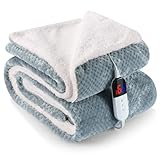 Electric Heated Throw Blanket 130x180cm, Flannel Electric Blanket with Honeycomb Pattern, 1-10 Hours Adjustable Timer, 6 Heat Settings, Overheat Protection, Machine Washable, Gray