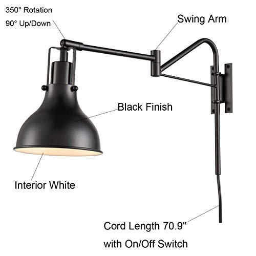 Teenyo Swing Arm Wall Sconces Set Of Two Pug In Wall Light Modern Farmhouse Black Swing Arm Wall Lamp For Bedroom Living Room #TOP4