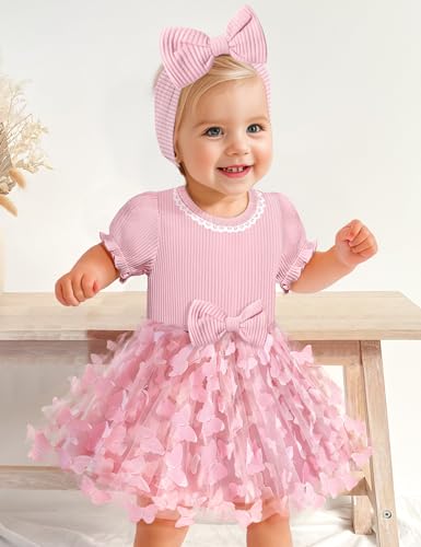Qaoerde Baby Girl Dress Puff Sleeve Tutu Dress Butterfly Tulle Dress Flower Girl Birthday Party Princess Dresses3