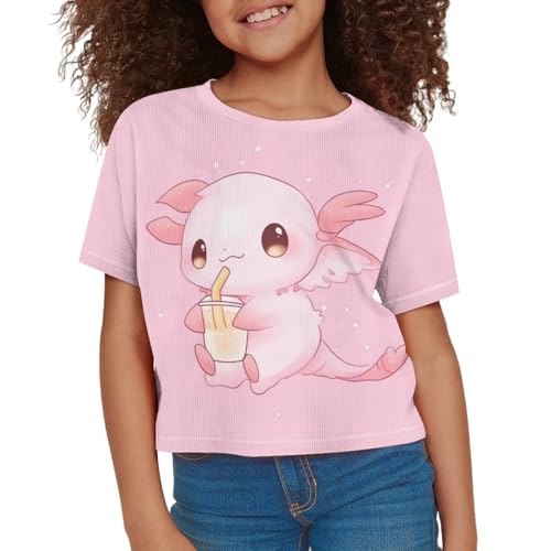 Image of Girls Fashion Crewneck Tee Shirts Casual Short Sleeve Crop Top Summer Outfits 5-14 Year