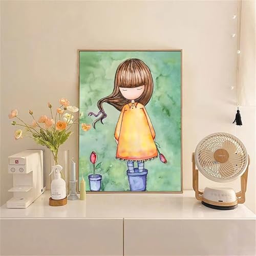 Broderie diamant 5D complet motif fille jaune grand format 70x90cm strass carré
