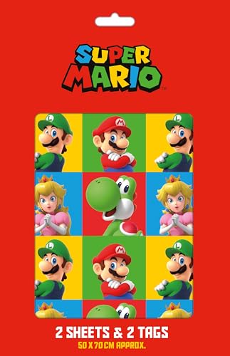 Danilo Promotions LTD Super Mario Wrapping Paper 2 Sheet 2 Tags Birthday Gift Wrap