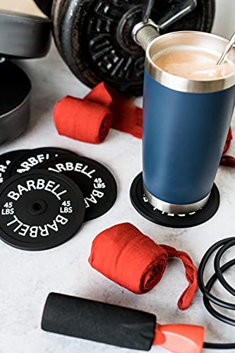 Barbell Bumper Plate Drink Coasters Set of 6, Round Black Silicone Coasters for Coffee Table, Absorbent Coaster for Drinks, Fitness Gym Gifts for Men & Women, Weightlifting Coaster Gym Accessories - Image 4